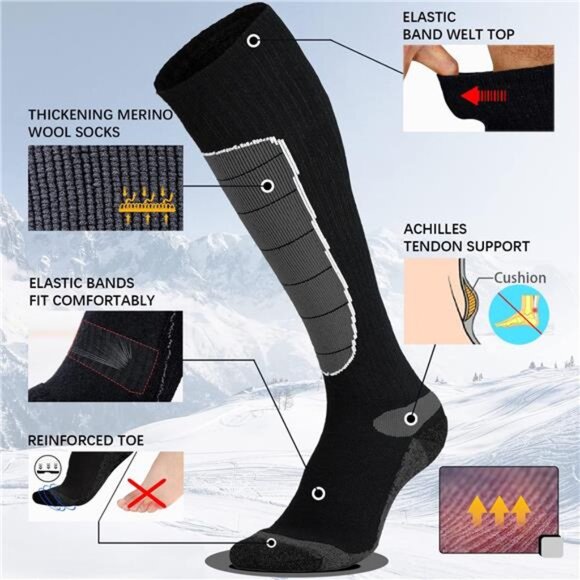 Ski Socks: Thermal Knee-High Cold Weather Socks for Snowboarding, Winter - Picture 4 of 7